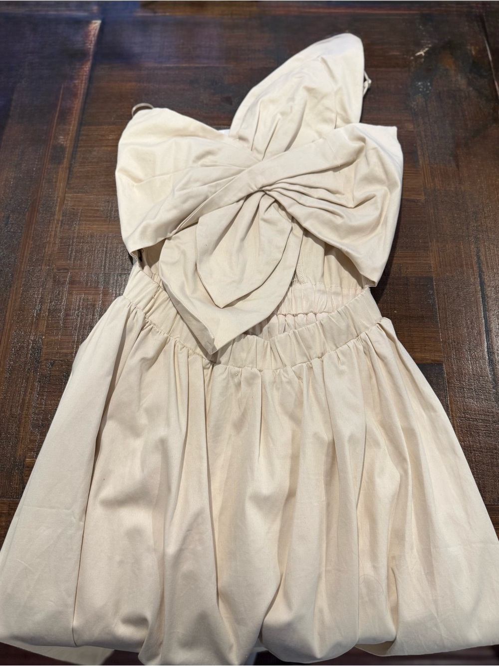 Strapless Bow Detail Cream Mini Dress